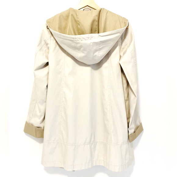*Host Pick* Jones NY Trenchcoat Hood Raincoat Jacket Gold Zipper A-line Parka - Picture 3 of 14